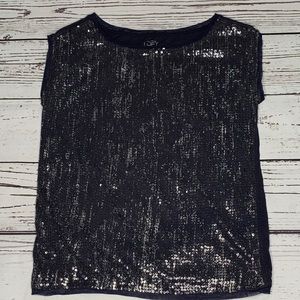 Ann Taylor Loft sleeveless blue top with sequins.
